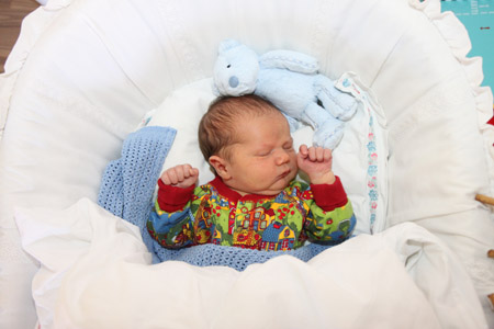 Sover gott i samma korg som Anton och kusinerna har sovit i. 